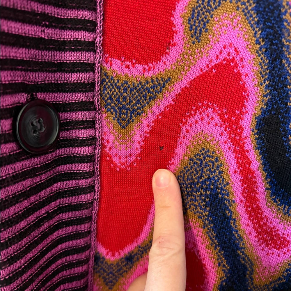AGR Knit Cherish Psychedelic Panelled Cardigan Merino Wool Rave Sweater Large - Picture 15 of 15